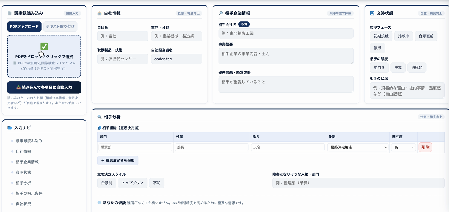 情報の入力画面